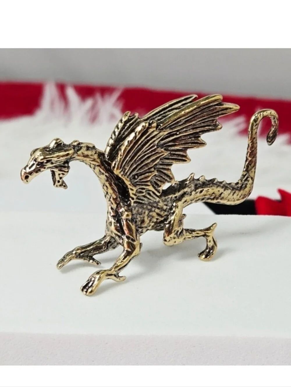 Mini Brass Dragon Figurine Fantasy DnD Dragon Decor Antique Gold Beast Statue